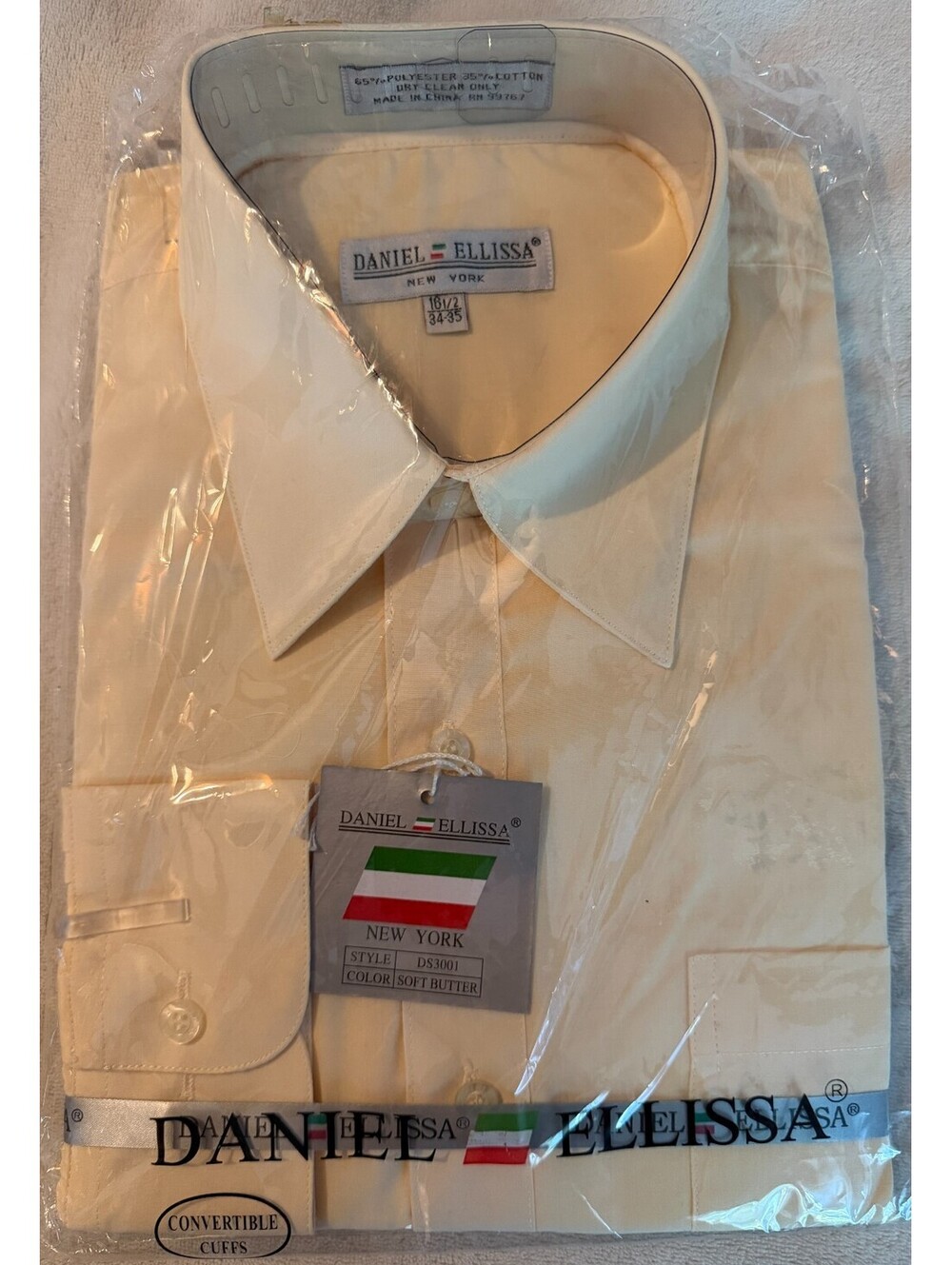 Daniel Ellissa Mens Dress Shirt 16.5 34/35 Soft Butter Yellow Convertible Cuff
